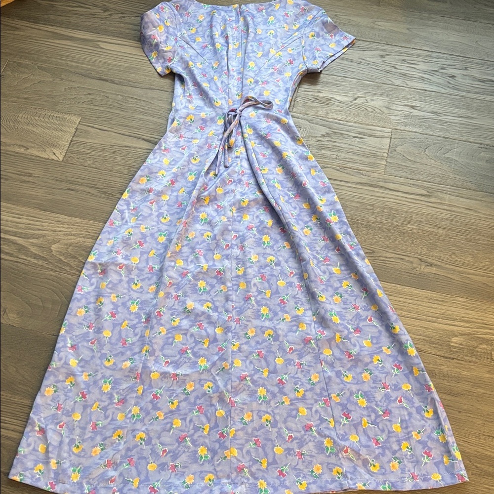 Blowing Bubbles | Vintage 1980’s Light Purple Floral A-Line Dress Flowy Large - Picture 9 of 12